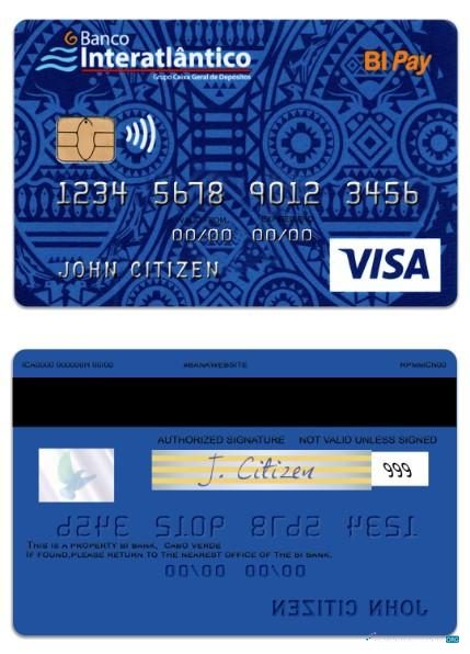 Download Cabo Verde Banco Interatlantico bank BI Pay visa card Photoshop template